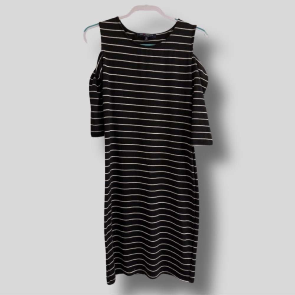 Black and White Striped Midi Dress Off Shoulder